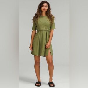 Lululemon Cotton Wrap-Front T-Shirt Dress Bronze Green Sz M